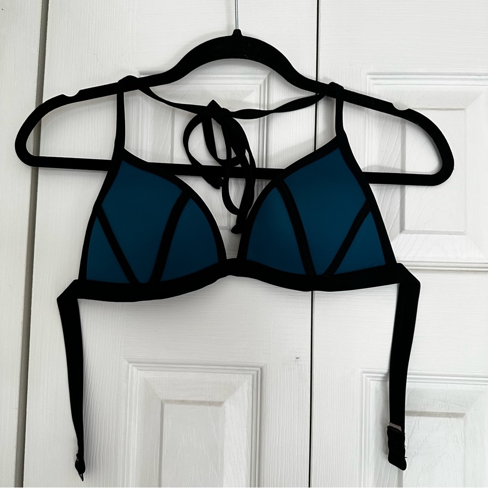 Victoria’s Secret turquoise & black bikini top; Size Medium